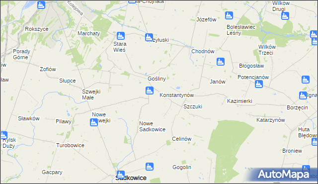 mapa Konstantynów gmina Biała Rawska, Konstantynów gmina Biała Rawska na mapie Targeo