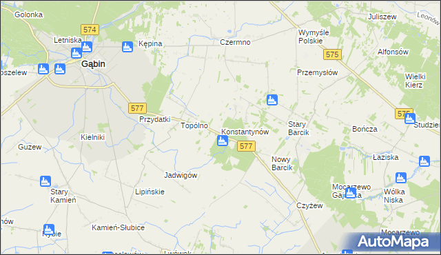 mapa Konstantynów gmina Gąbin, Konstantynów gmina Gąbin na mapie Targeo