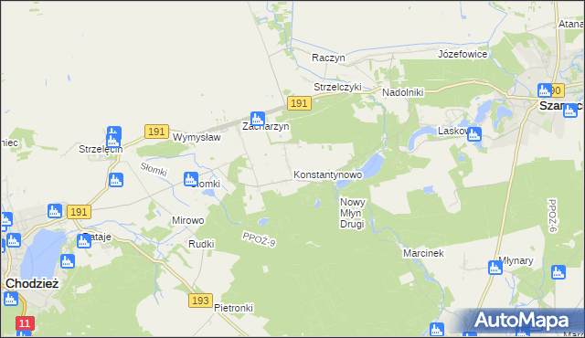 mapa Konstantynowo gmina Chodzież, Konstantynowo gmina Chodzież na mapie Targeo