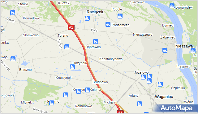 mapa Konstantynowo gmina Waganiec, Konstantynowo gmina Waganiec na mapie Targeo