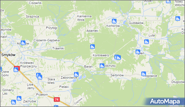 mapa Kontrewers gmina Mniów, Kontrewers gmina Mniów na mapie Targeo