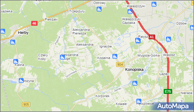 mapa Kopalnia gmina Konopiska, Kopalnia gmina Konopiska na mapie Targeo