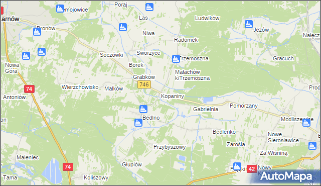 mapa Kopaniny gmina Końskie, Kopaniny gmina Końskie na mapie Targeo