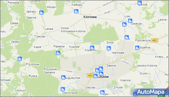 mapa Kopaniny gmina Lututów, Kopaniny gmina Lututów na mapie Targeo