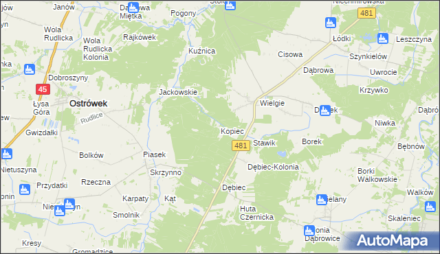mapa Kopiec gmina Ostrówek, Kopiec gmina Ostrówek na mapie Targeo