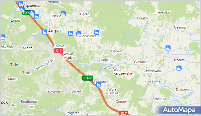 mapa Kopki gmina Wiązowna, Kopki gmina Wiązowna na mapie Targeo