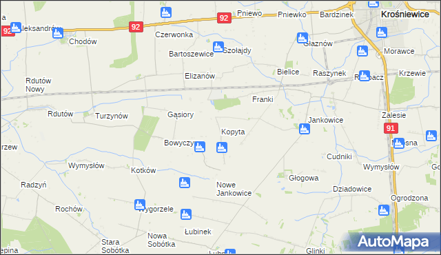 mapa Kopyta gmina Krośniewice, Kopyta gmina Krośniewice na mapie Targeo