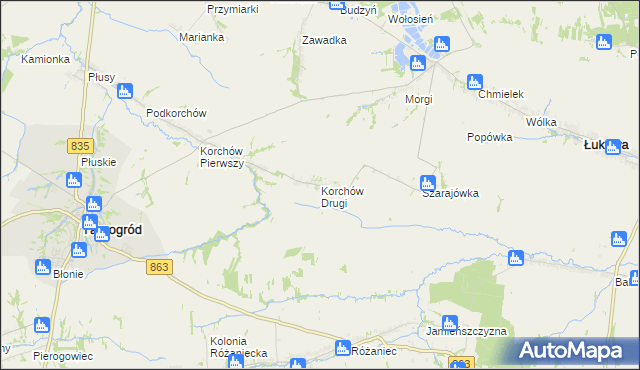 mapa Korchów Drugi, Korchów Drugi na mapie Targeo