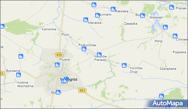 mapa Korchów Pierwszy, Korchów Pierwszy na mapie Targeo