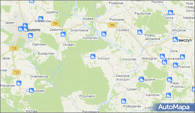 mapa Korczyn gmina Strawczyn, Korczyn gmina Strawczyn na mapie Targeo