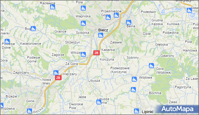 mapa Korczyna gmina Biecz, Korczyna gmina Biecz na mapie Targeo