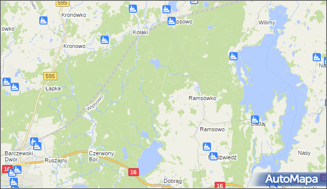 mapa Koronowo gmina Barczewo, Koronowo gmina Barczewo na mapie Targeo