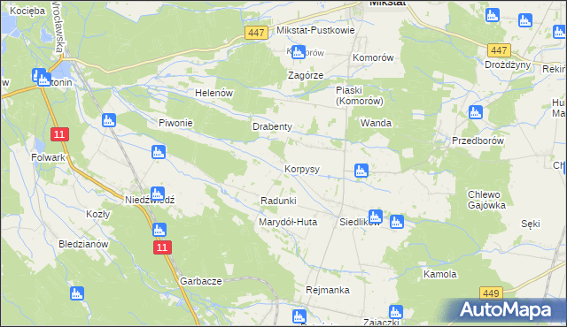 mapa Korpysy, Korpysy na mapie Targeo