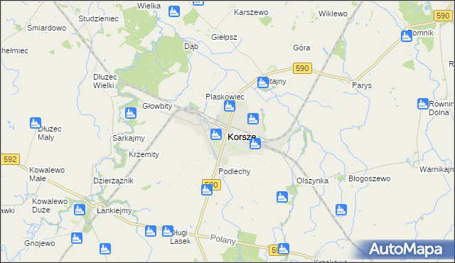 mapa Korsze, Korsze na mapie Targeo