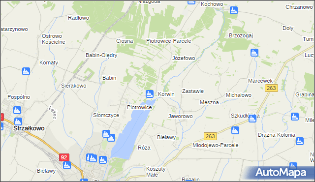 mapa Korwin gmina Słupca, Korwin gmina Słupca na mapie Targeo