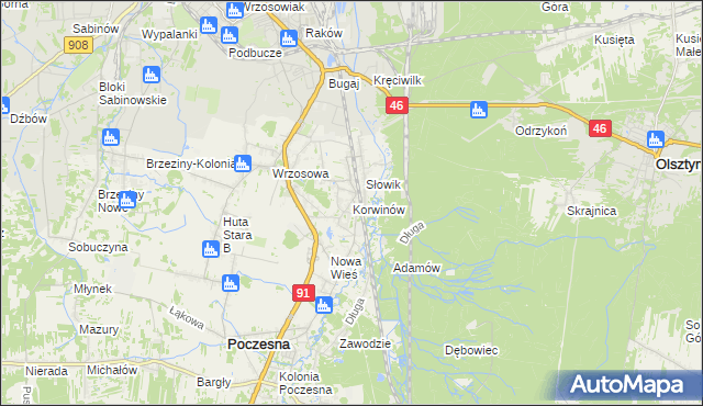 mapa Korwinów, Korwinów na mapie Targeo