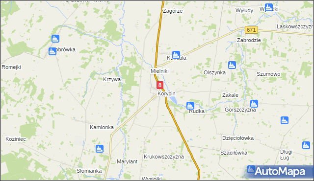 mapa Korycin, Korycin na mapie Targeo