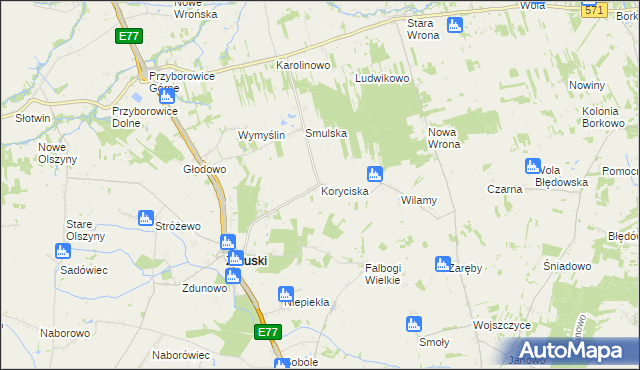 mapa Koryciska gmina Załuski, Koryciska gmina Załuski na mapie Targeo