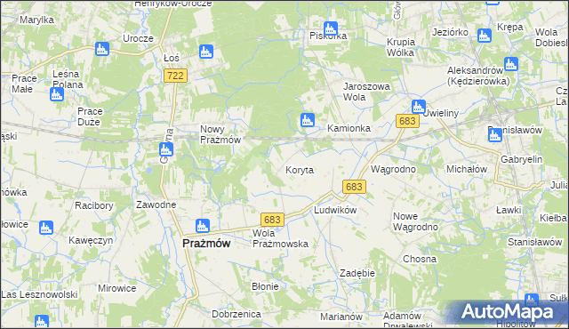 mapa Koryta gmina Prażmów, Koryta gmina Prażmów na mapie Targeo