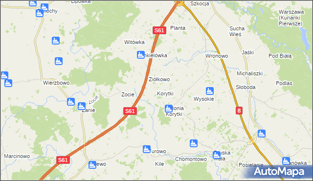 mapa Korytki gmina Raczki, Korytki gmina Raczki na mapie Targeo