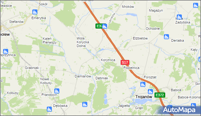 mapa Korytnica gmina Trojanów, Korytnica gmina Trojanów na mapie Targeo