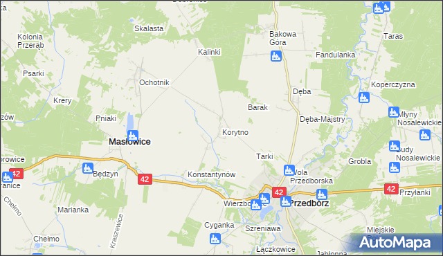 mapa Korytno gmina Masłowice, Korytno gmina Masłowice na mapie Targeo