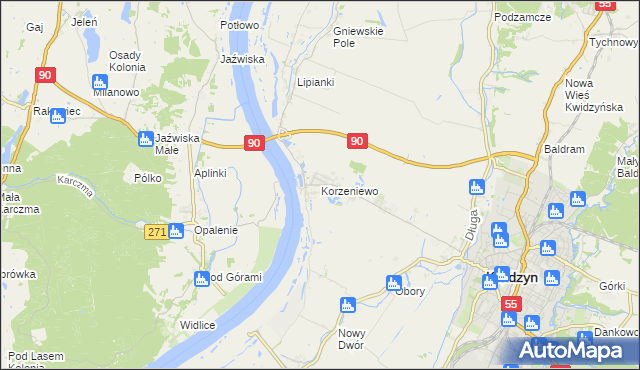 mapa Korzeniewo gmina Kwidzyn, Korzeniewo gmina Kwidzyn na mapie Targeo