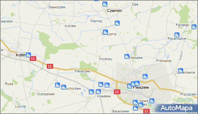 mapa Korzkwy, Korzkwy na mapie Targeo