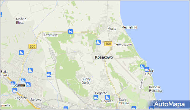 mapa Kosakowo powiat pucki, Kosakowo powiat pucki na mapie Targeo