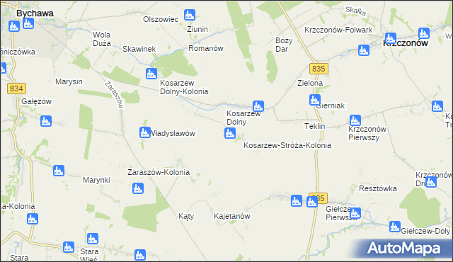 mapa Kosarzew-Stróża, Kosarzew-Stróża na mapie Targeo