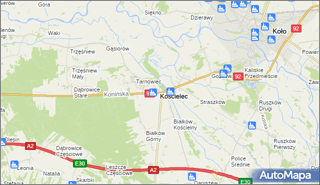 mapa Kościelec powiat kolski, Kościelec powiat kolski na mapie Targeo