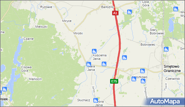 mapa Kościelna Jania, Kościelna Jania na mapie Targeo