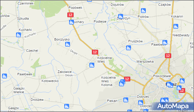 mapa Kościelna Wieś gmina Gołuchów, Kościelna Wieś gmina Gołuchów na mapie Targeo