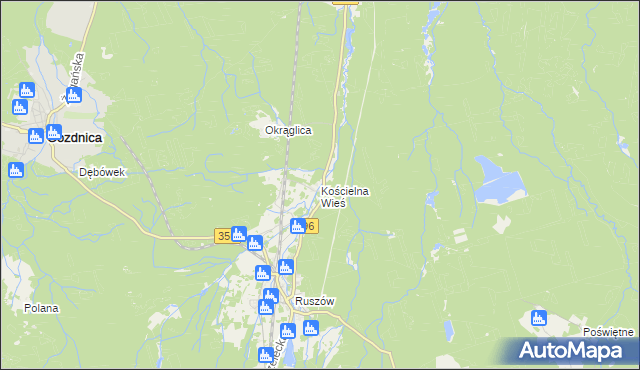 mapa Kościelna Wieś gmina Węgliniec, Kościelna Wieś gmina Węgliniec na mapie Targeo