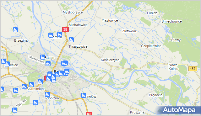 mapa Kościerzyce, Kościerzyce na mapie Targeo