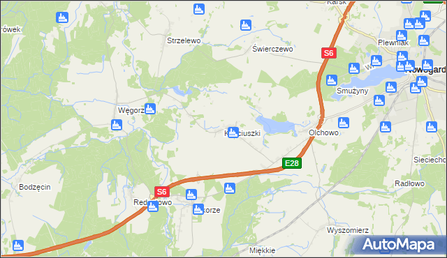 mapa Kościuszki gmina Osina, Kościuszki gmina Osina na mapie Targeo