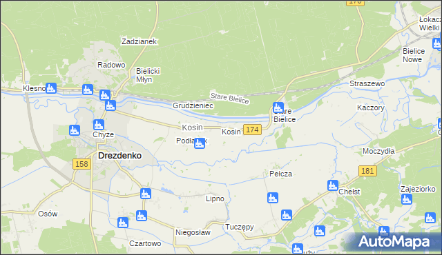 mapa Kosin gmina Drezdenko, Kosin gmina Drezdenko na mapie Targeo