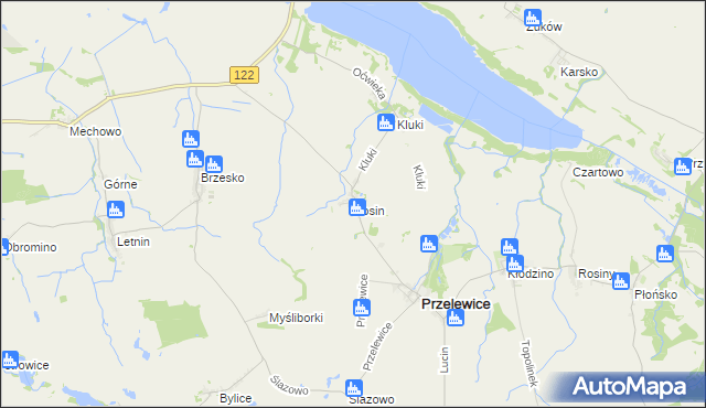 mapa Kosin gmina Przelewice, Kosin gmina Przelewice na mapie Targeo