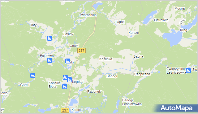 mapa Koślinka gmina Tuchola, Koślinka gmina Tuchola na mapie Targeo