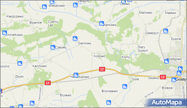 mapa Kosowo gmina Gostyń, Kosowo gmina Gostyń na mapie Targeo