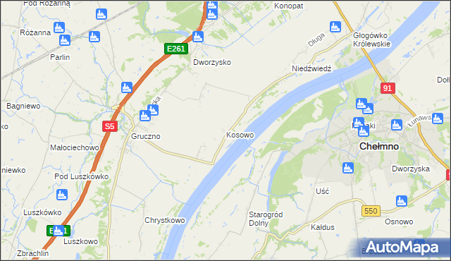 mapa Kosowo gmina Świecie, Kosowo gmina Świecie na mapie Targeo