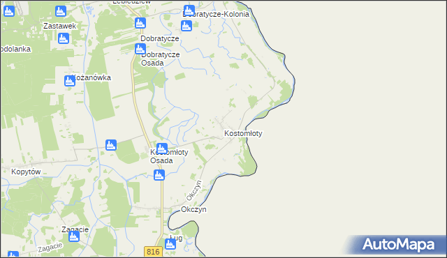 mapa Kostomłoty gmina Kodeń, Kostomłoty gmina Kodeń na mapie Targeo