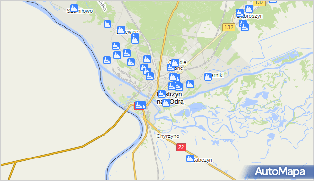 mapa Kostrzyn nad Odrą, Kostrzyn nad Odrą na mapie Targeo