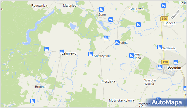 mapa Kostrzynek, Kostrzynek na mapie Targeo