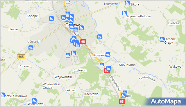 mapa Koszarówka gmina Grajewo, Koszarówka gmina Grajewo na mapie Targeo