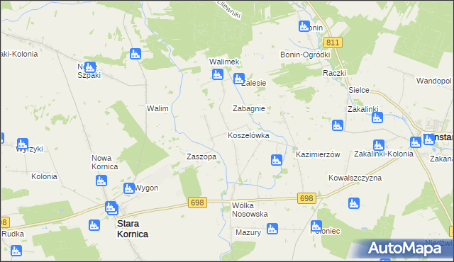 mapa Koszelówka gmina Stara Kornica, Koszelówka gmina Stara Kornica na mapie Targeo