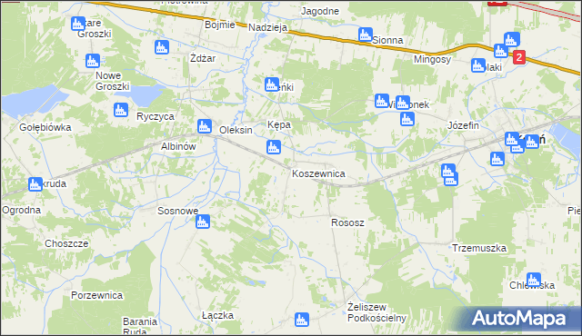 mapa Koszewnica gmina Kotuń, Koszewnica gmina Kotuń na mapie Targeo