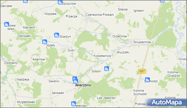 mapa Koszewnica gmina Wierzbno, Koszewnica gmina Wierzbno na mapie Targeo