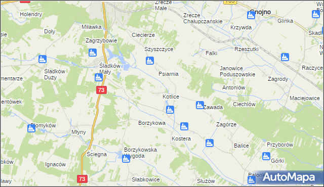 mapa Kotlice gmina Chmielnik, Kotlice gmina Chmielnik na mapie Targeo