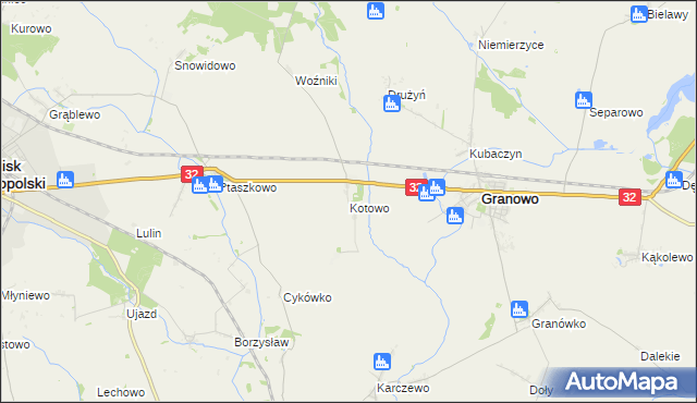 mapa Kotowo gmina Granowo, Kotowo gmina Granowo na mapie Targeo